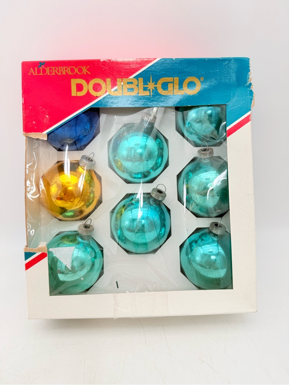 Vintage Teal and Gold Holiday Ornaments - 8 Pack - Christmas tree decor